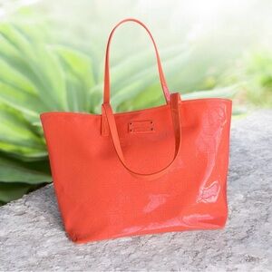 Kate Spade Patent Leather Orange Tote Bag with perforations coal tote VGUC